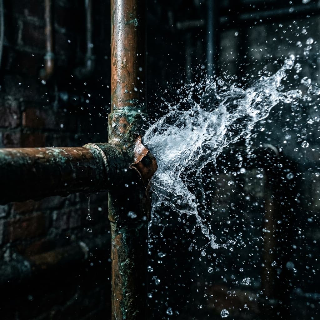 Burst pipe spraying water - emergency pipe repair in Vancouver WA