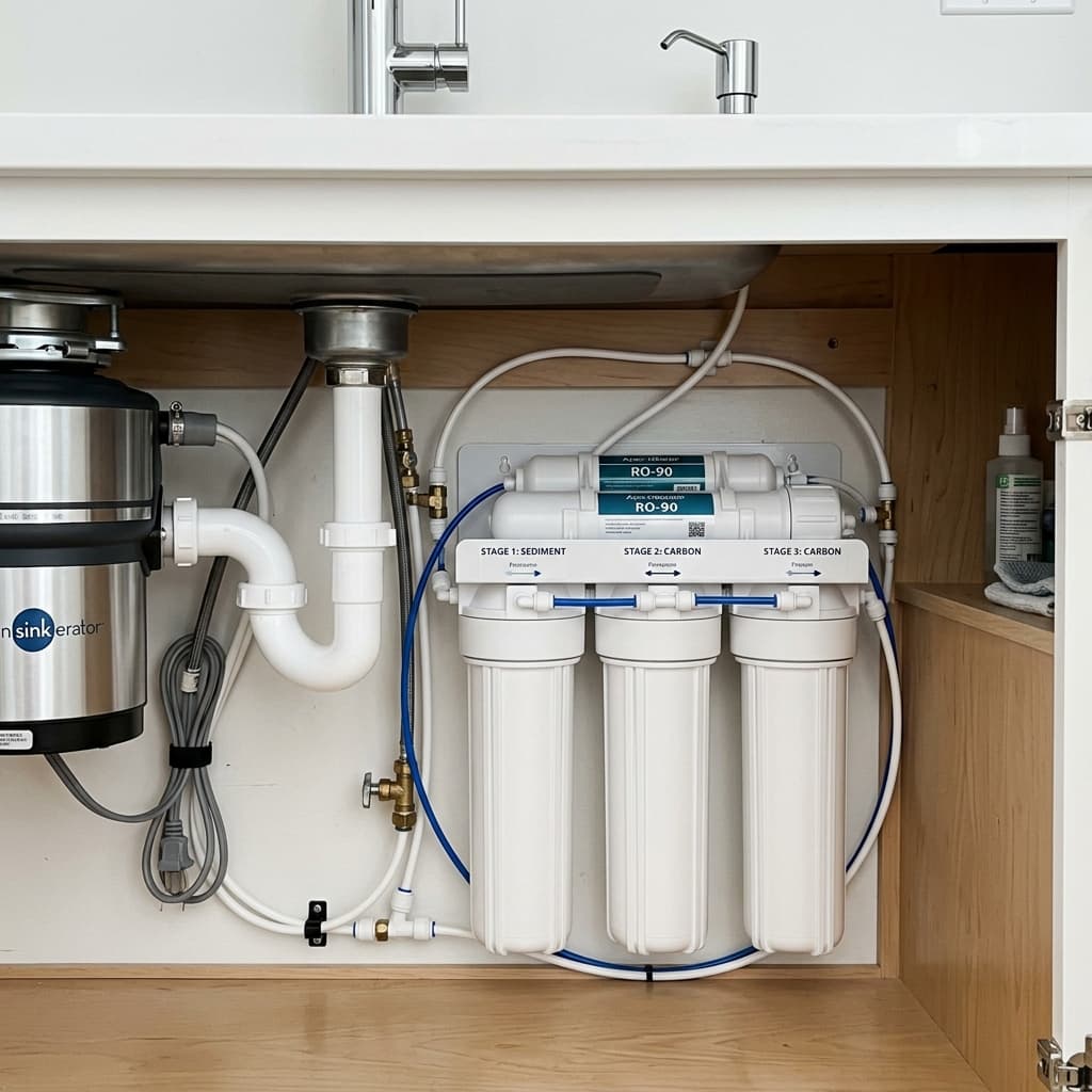 Under sink water filtration plumbing setup